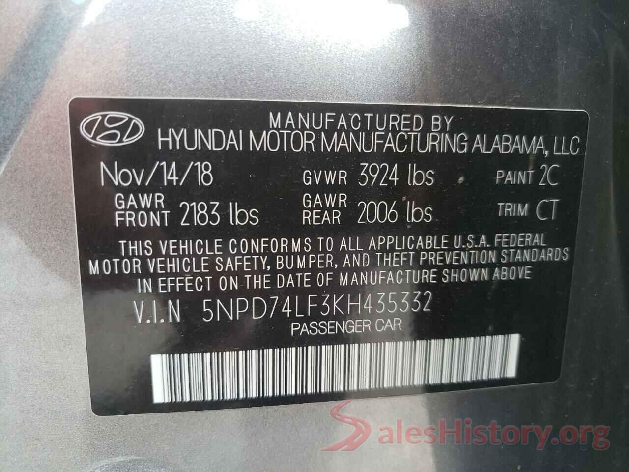 5NPD74LF3KH435332 2019 HYUNDAI ELANTRA