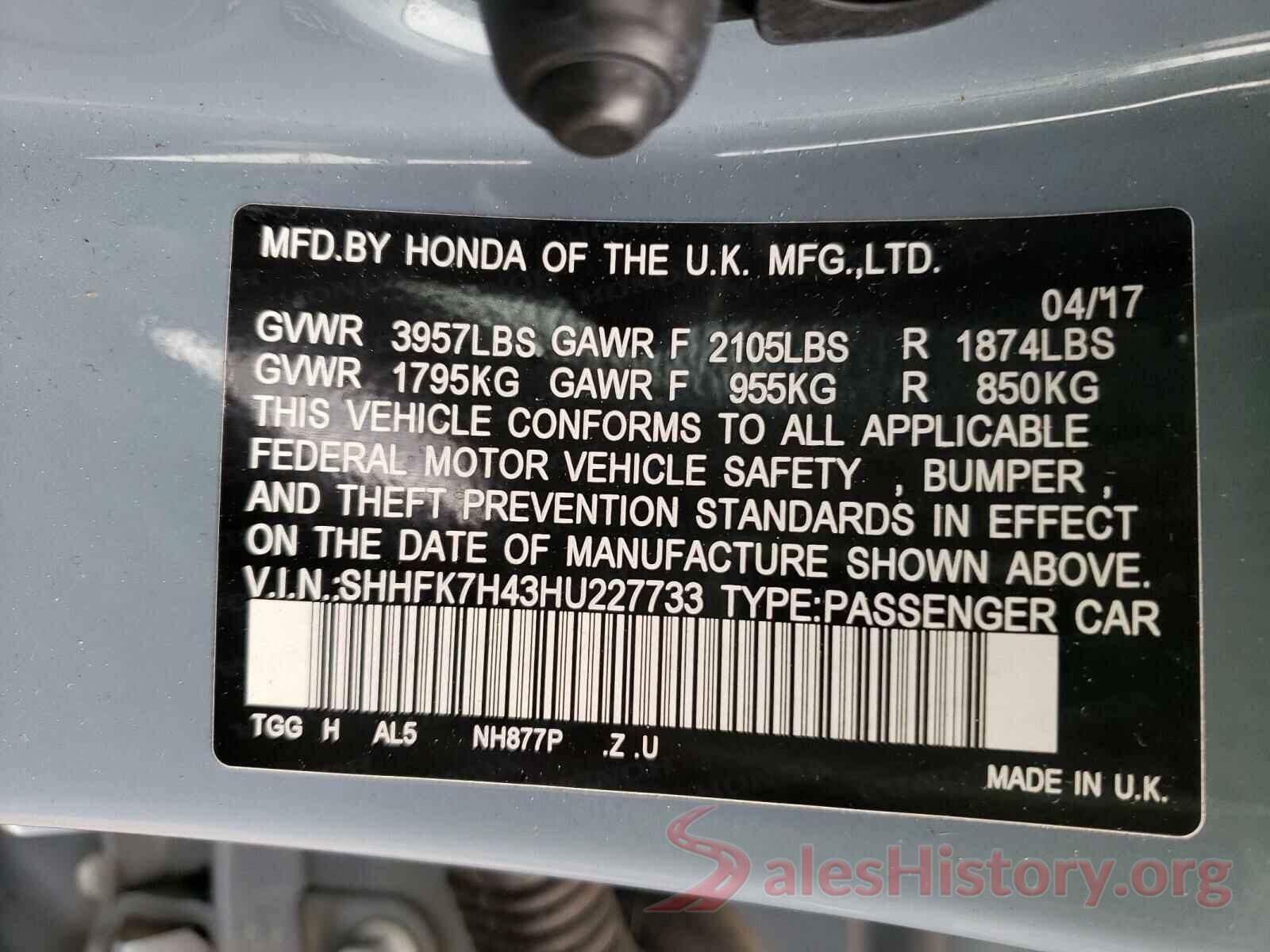 SHHFK7H43HU227733 2017 HONDA CIVIC