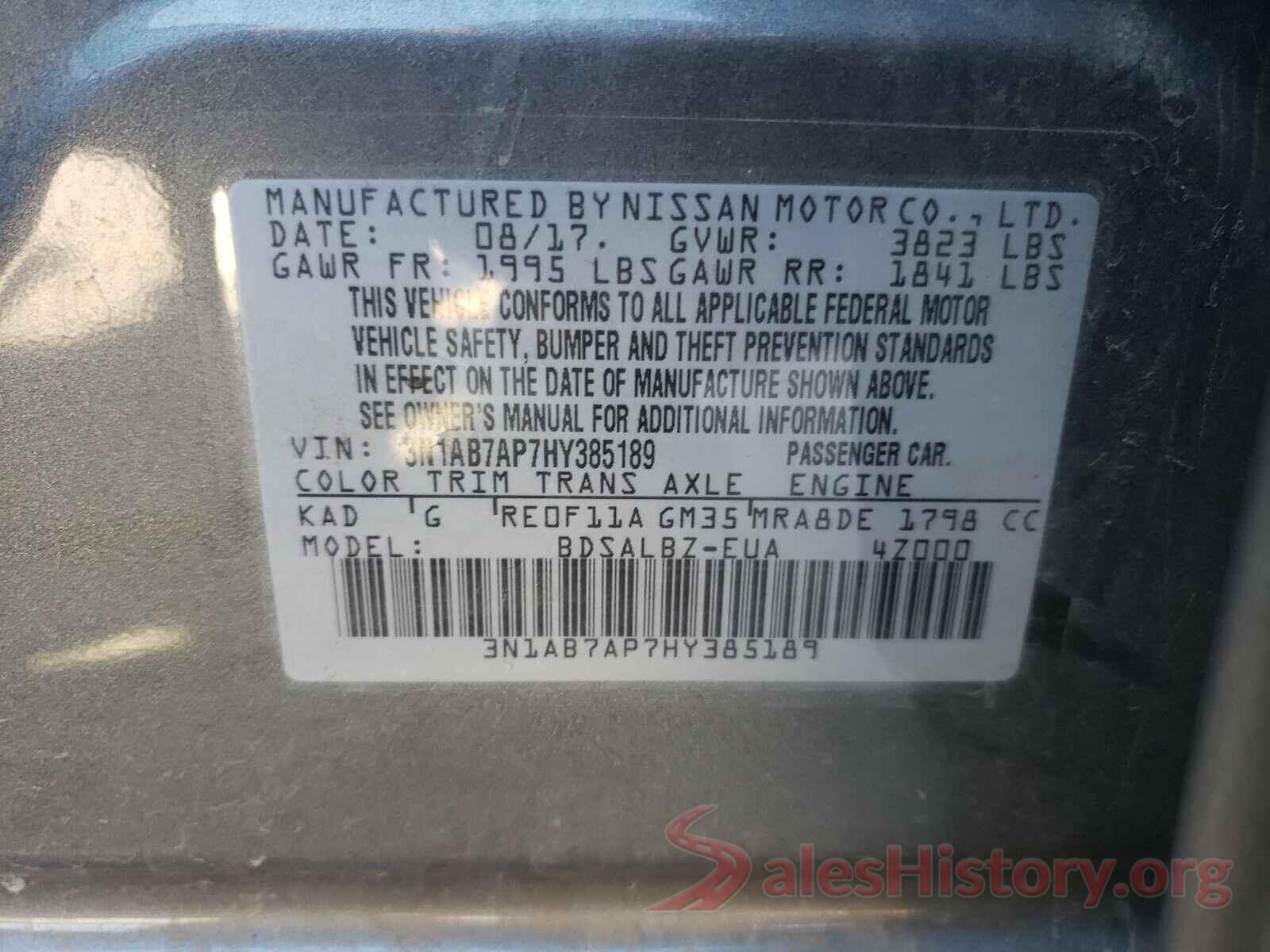 3N1AB7AP7HY385189 2017 NISSAN SENTRA