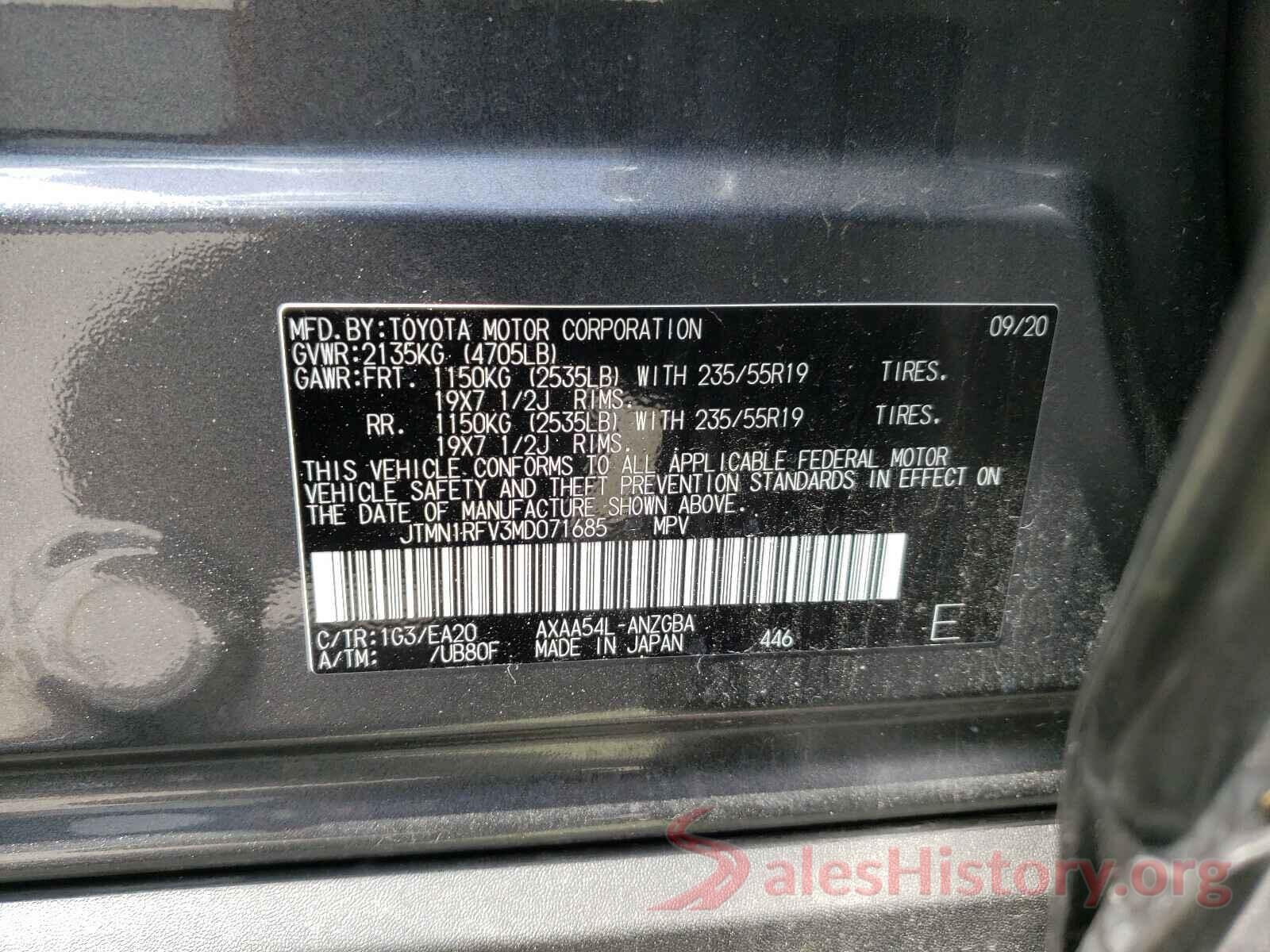 JTMN1RFV3MD071685 2021 TOYOTA RAV4