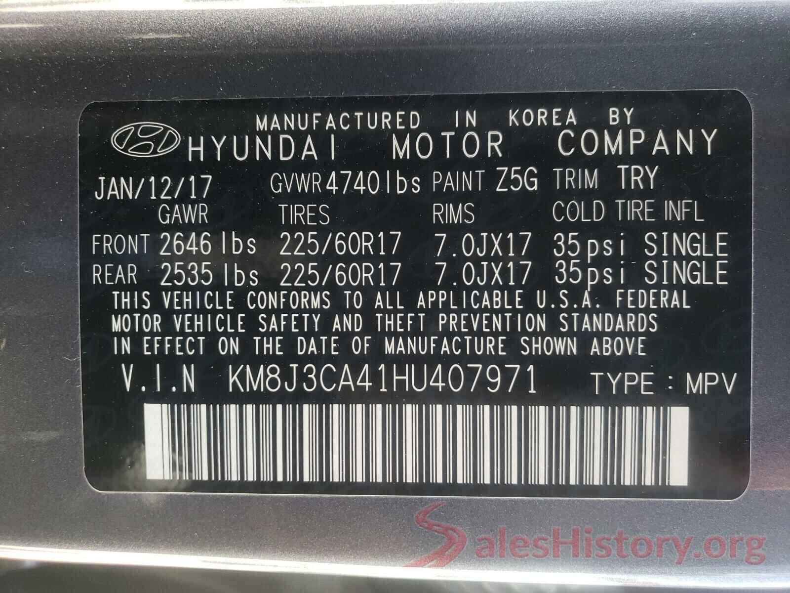 KM8J3CA41HU407971 2017 HYUNDAI TUCSON