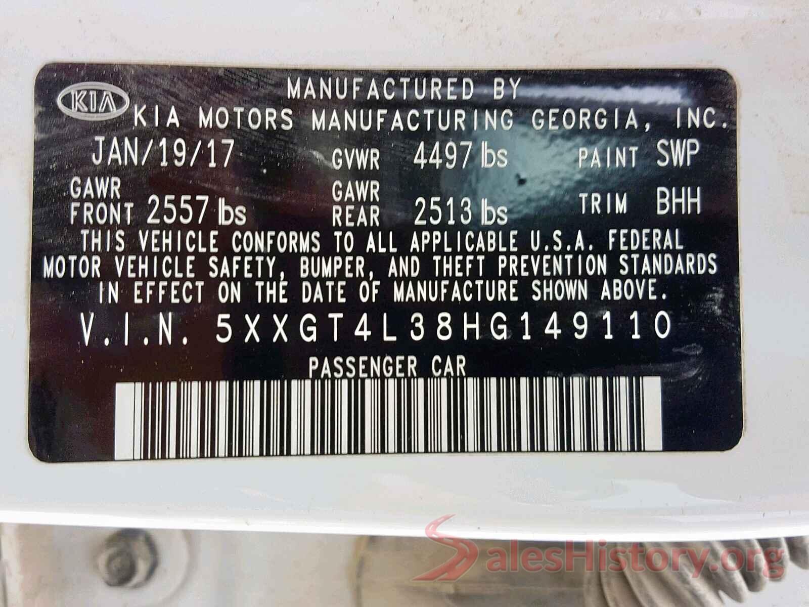 5XXGT4L38HG149110 2017 KIA OPTIMA