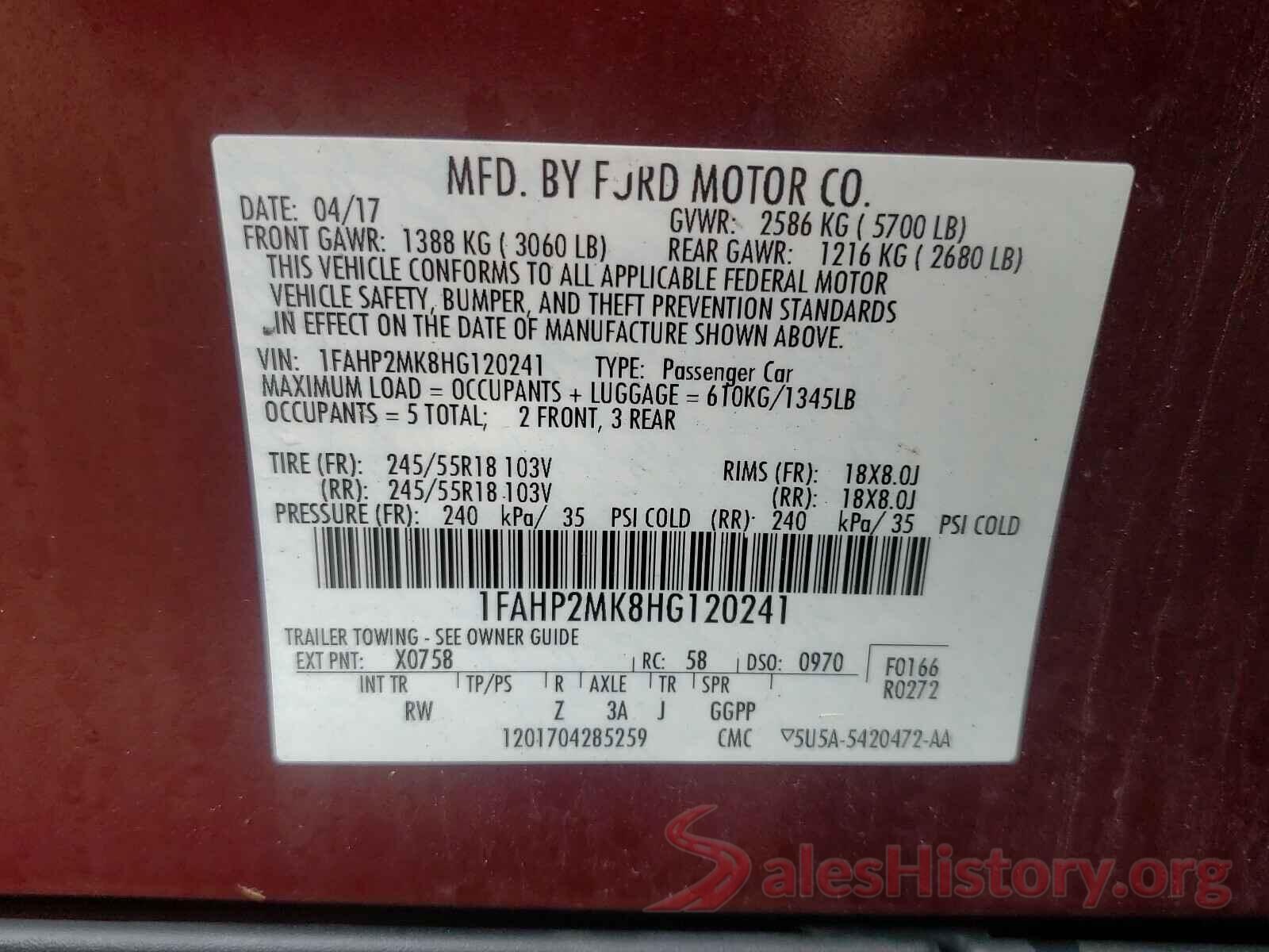 1FAHP2MK8HG120241 2017 FORD TAURUS