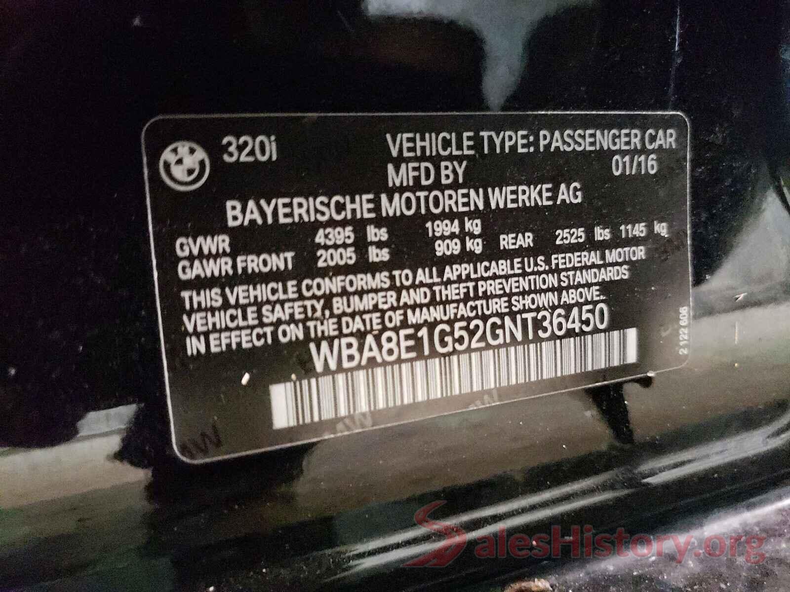 WBA8E1G52GNT36450 2016 BMW 3 SERIES