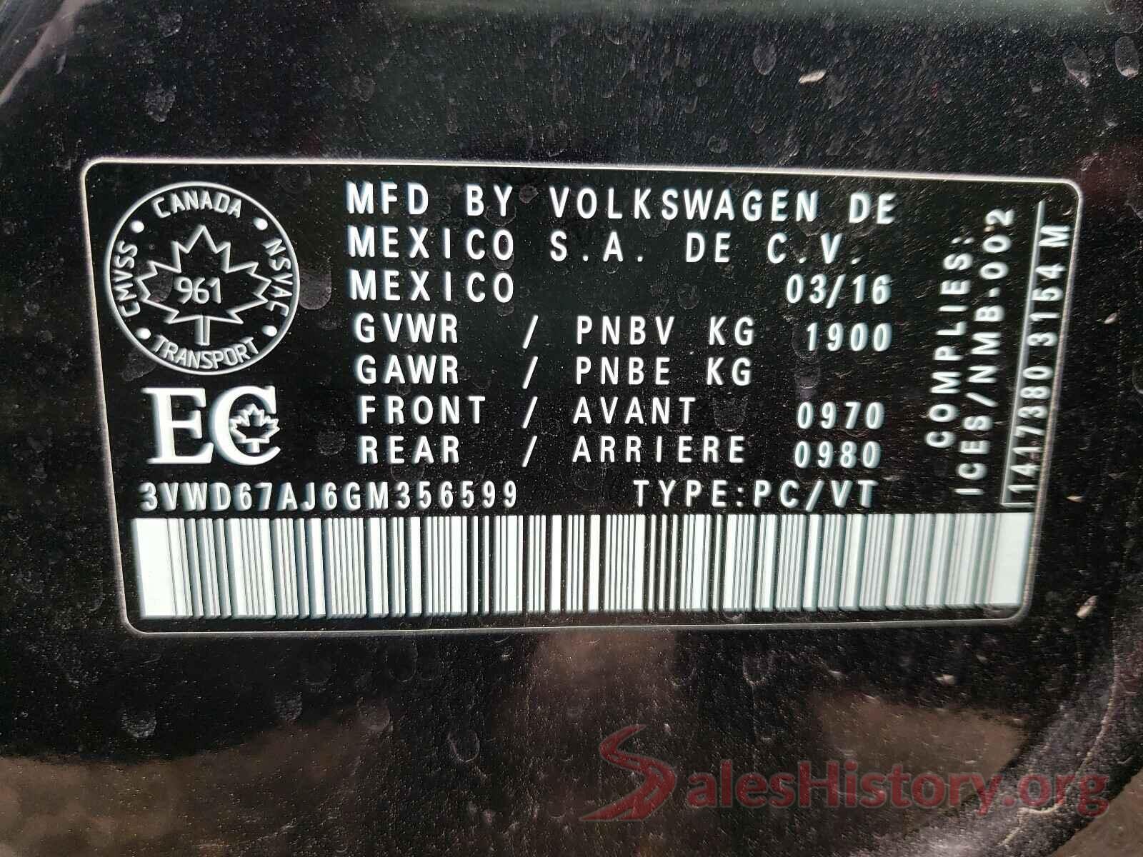 3VWD67AJ6GM356599 2016 VOLKSWAGEN JETTA