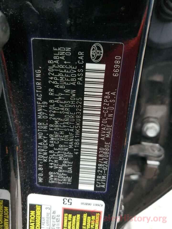 4T1B61HK5KU832525 2019 TOYOTA CAMRY