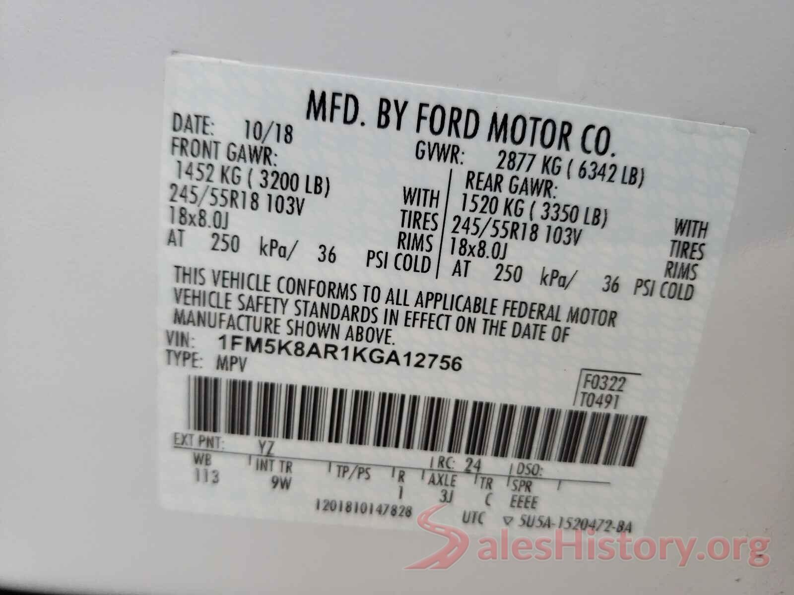 1FM5K8AR1KGA12756 2019 FORD EXPLORER