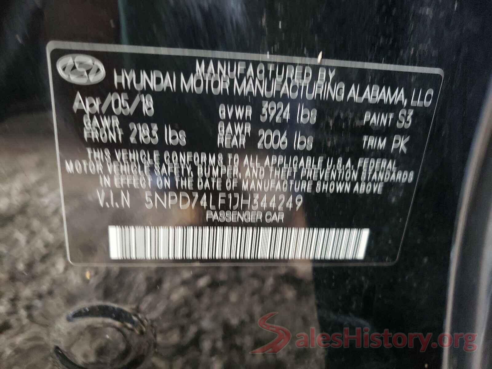 5NPD74LF1JH344249 2018 HYUNDAI ELANTRA