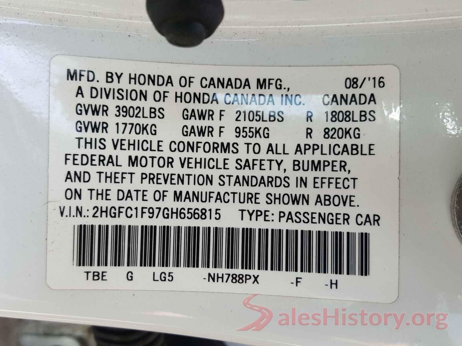 2HGFC1F97GH656815 2016 HONDA CIVIC