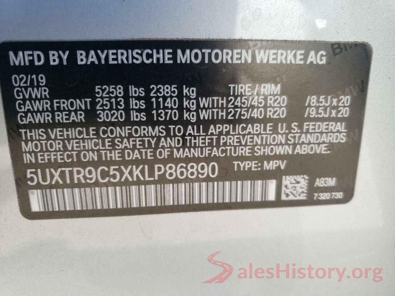 5UXTR9C5XKLP86890 2019 BMW X3