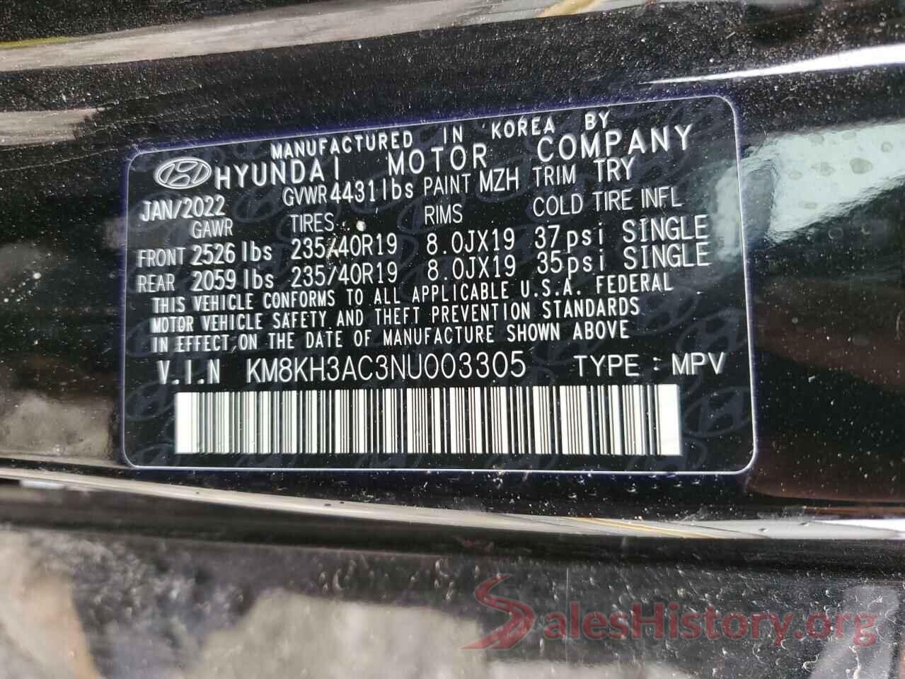 KM8KH3AC3NU003305 2022 HYUNDAI KONA