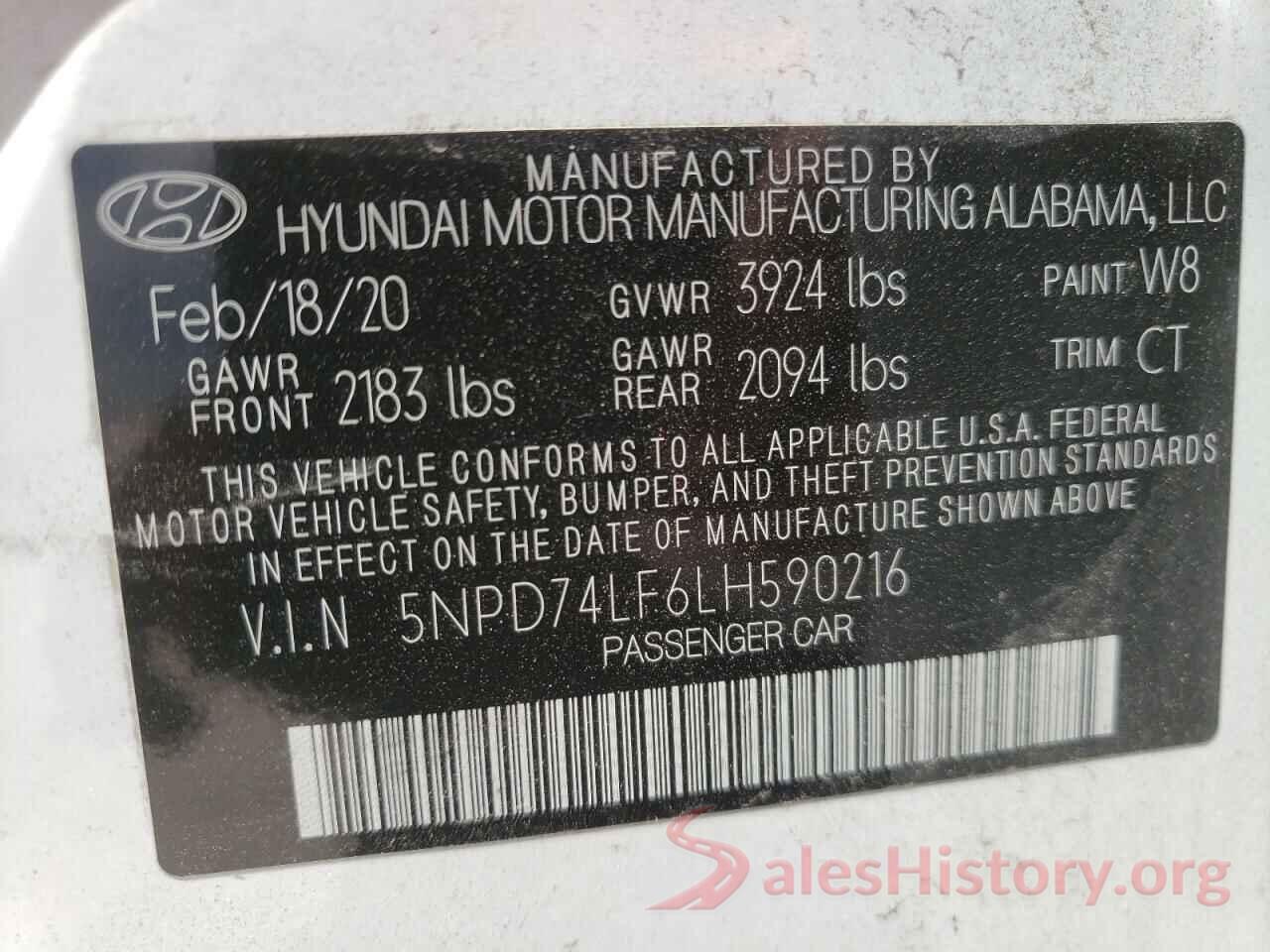 5NPD74LF6LH590216 2020 HYUNDAI ELANTRA