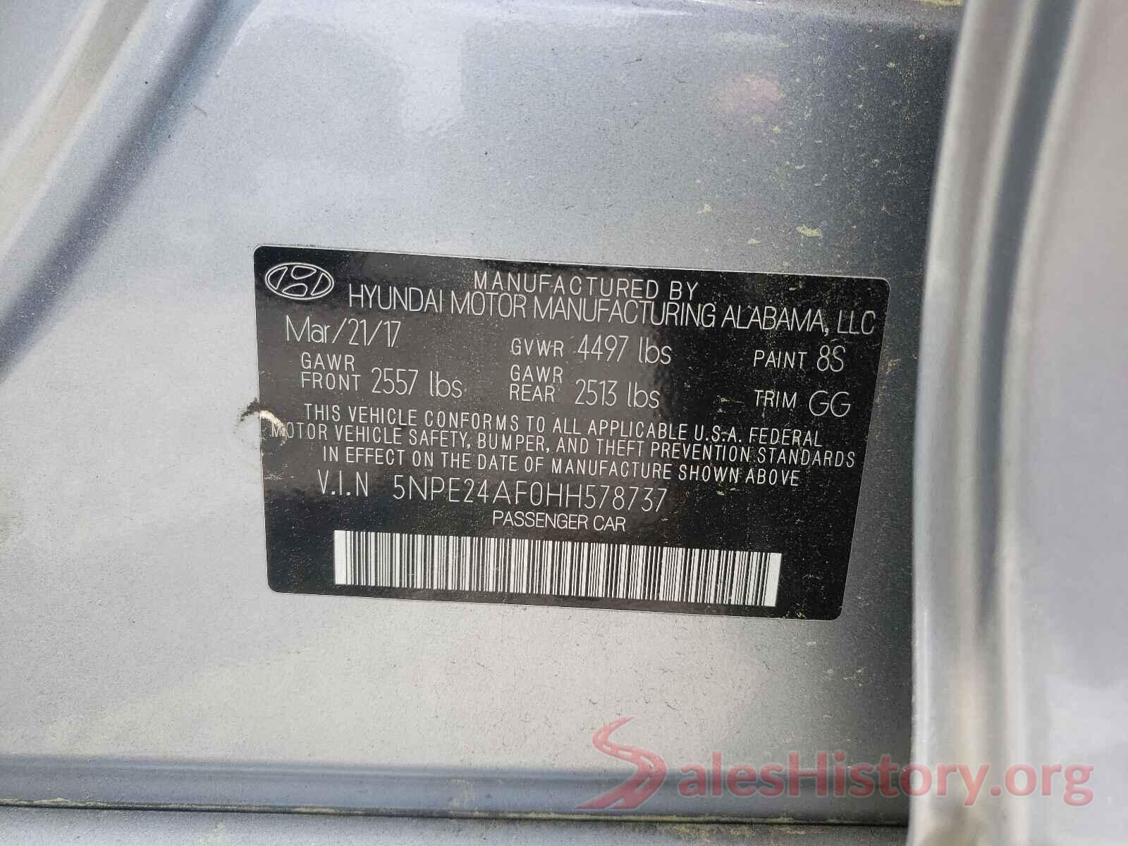 5NPE24AF0HH578737 2017 HYUNDAI SONATA