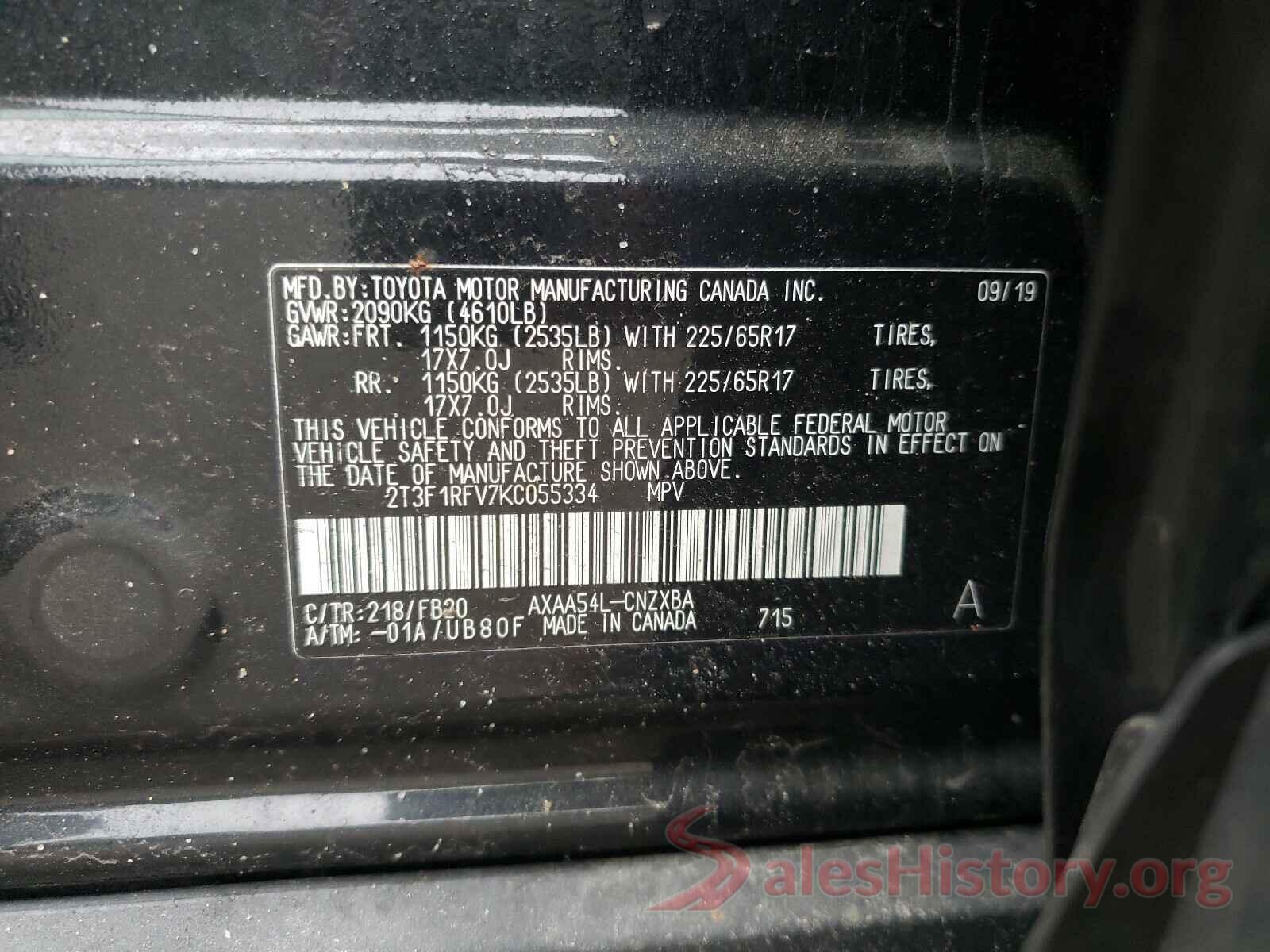 2T3F1RFV7KC055334 2019 TOYOTA RAV4