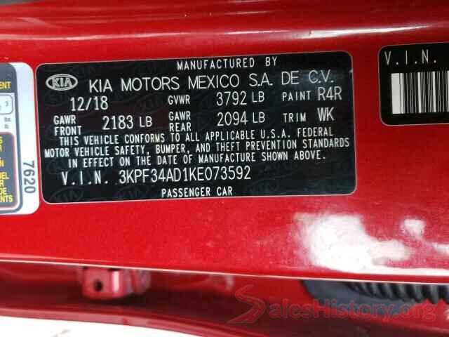 3KPF34AD1KE073592 2019 KIA FORTE