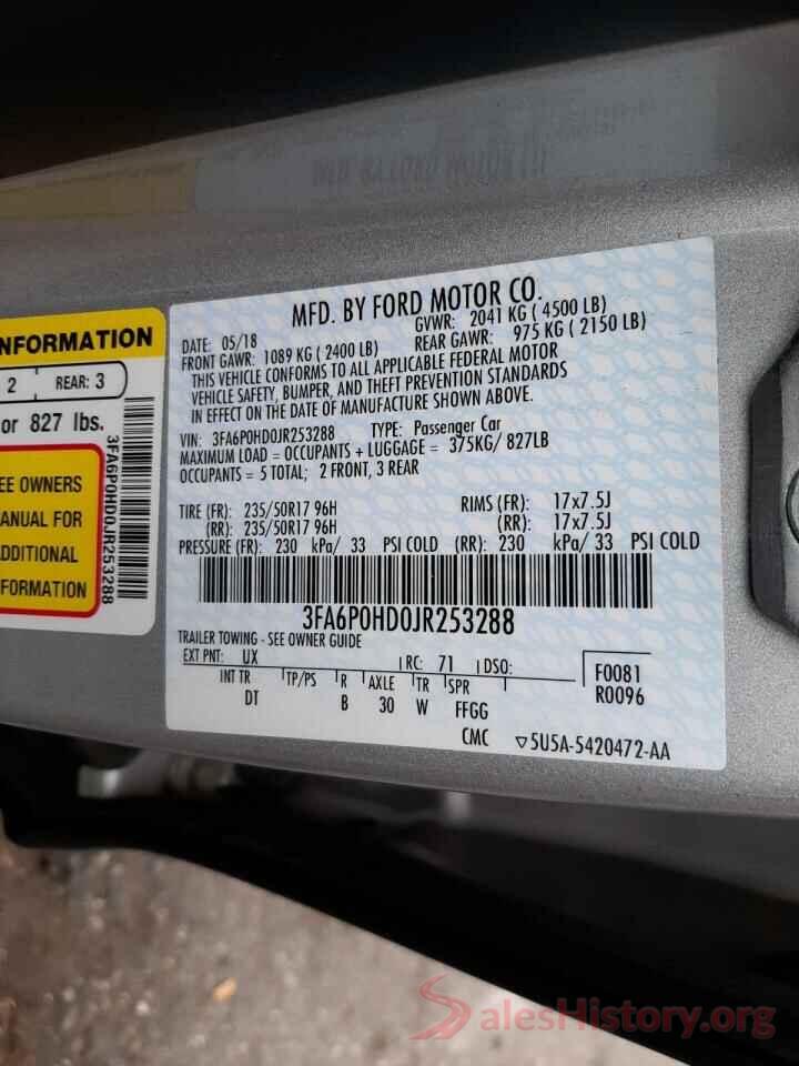 3FA6P0HD0JR253288 2018 FORD FUSION