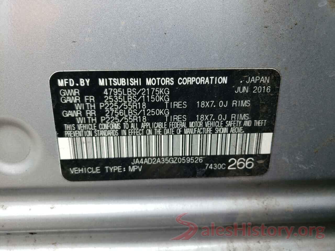 JA4AD2A35GZ059526 2016 MITSUBISHI OUTLANDER