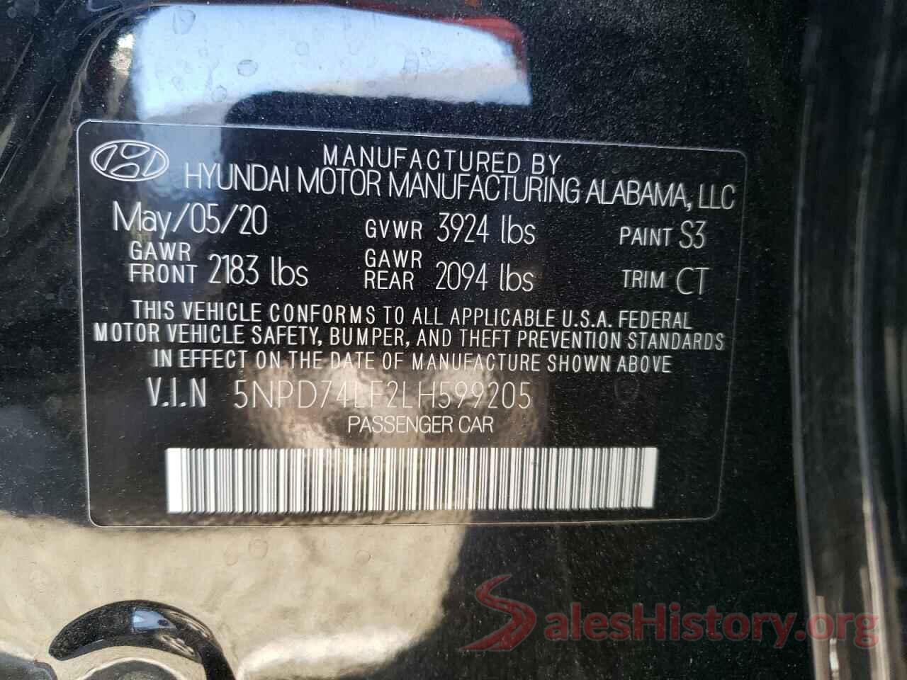 5NPD74LF2LH599205 2020 HYUNDAI ELANTRA