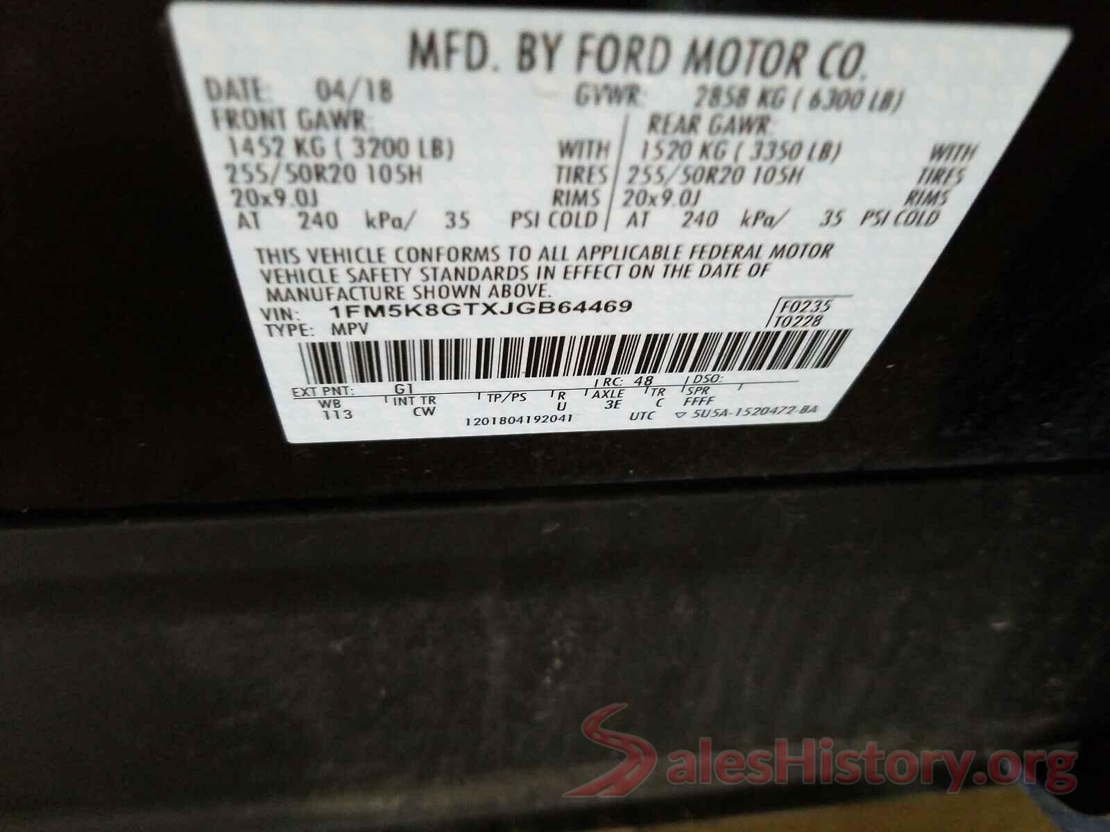 1FM5K8GTXJGB64469 2018 FORD EXPLORER