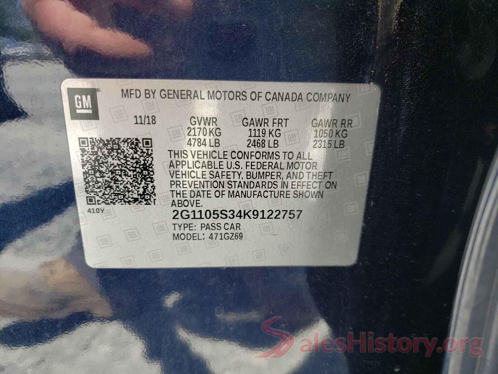 2G1105S34K9122757 2019 CHEVROLET IMPALA