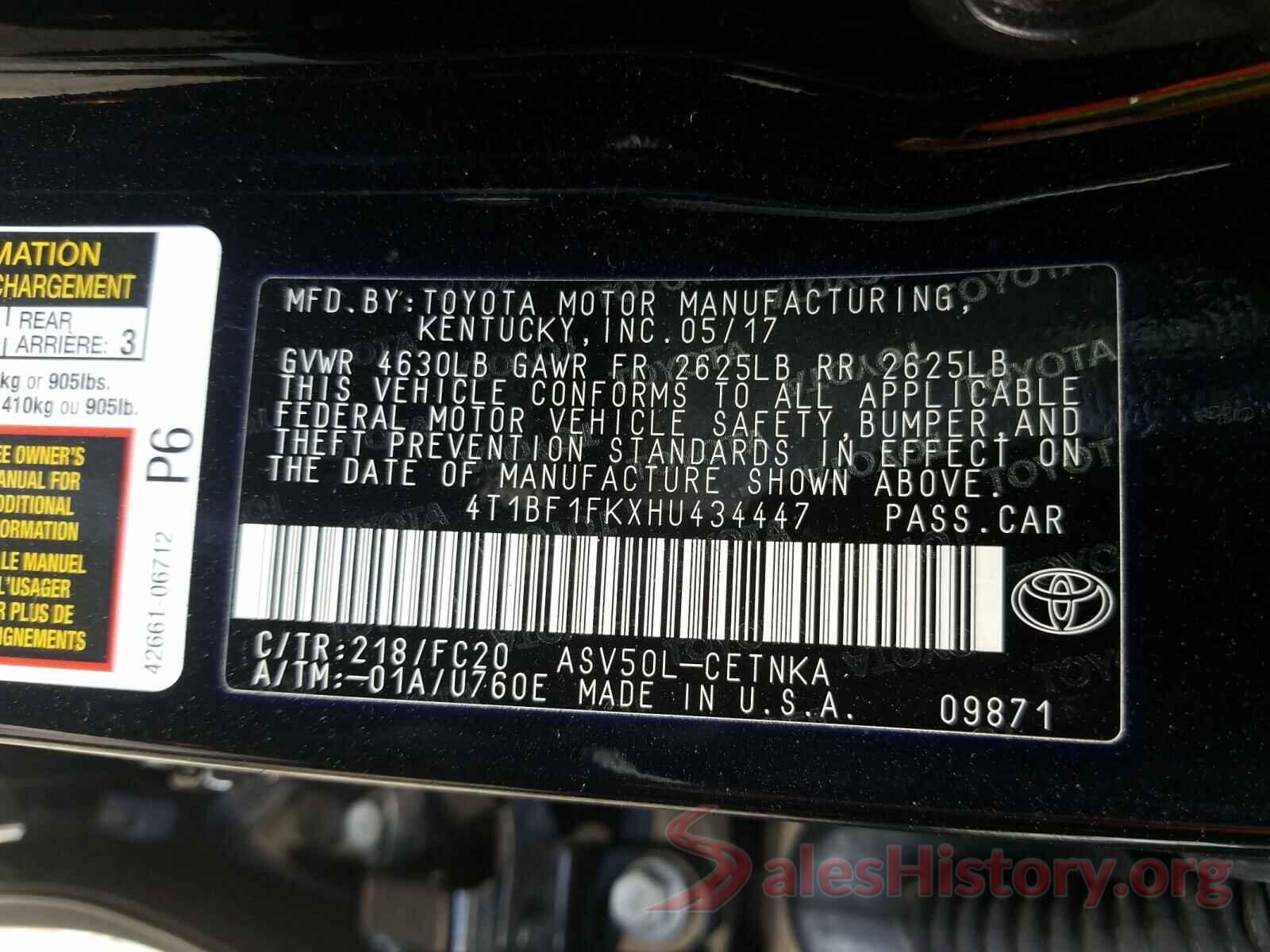 4T1BF1FKXHU434447 2017 TOYOTA CAMRY