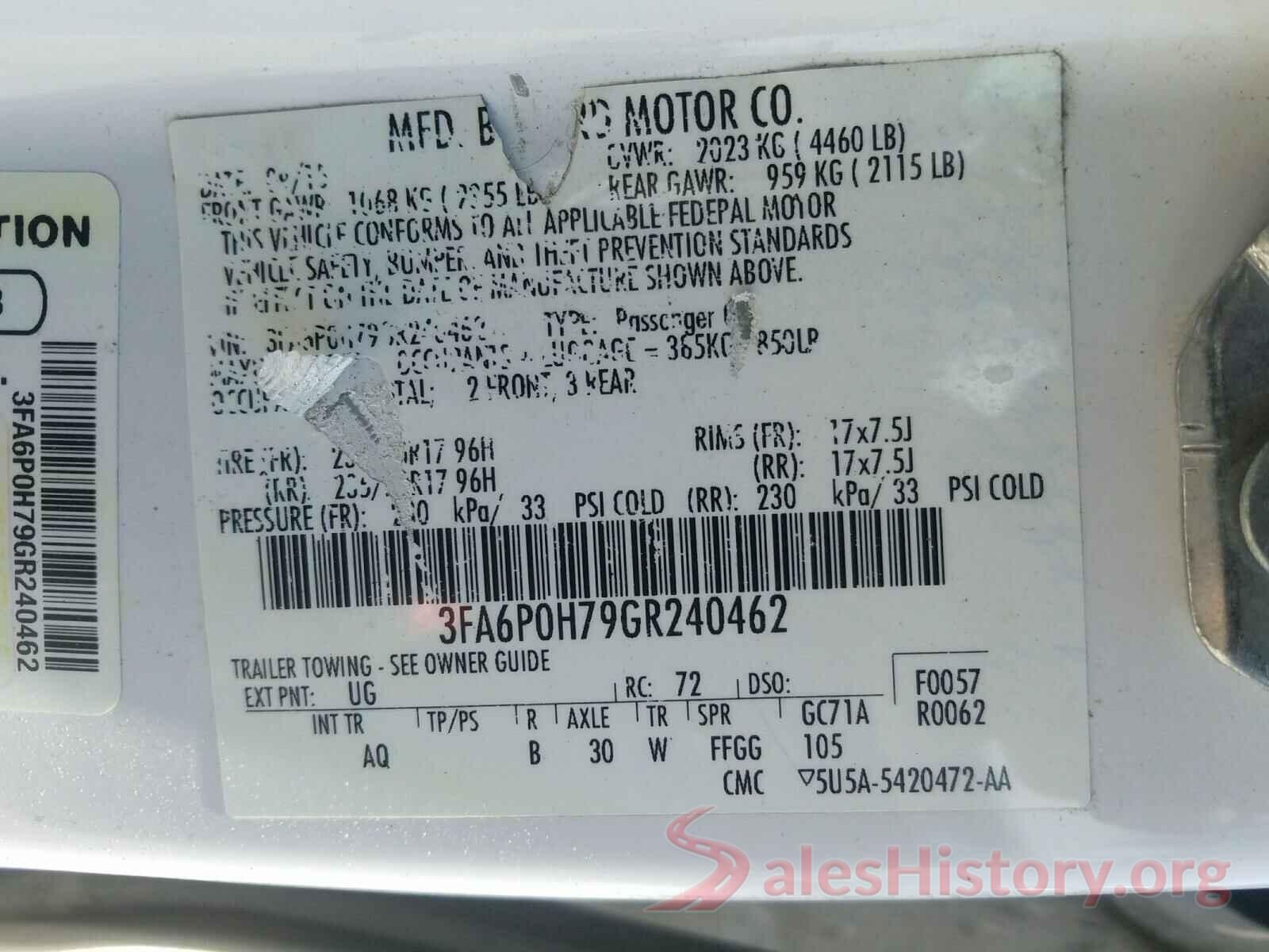 3FA6P0H79GR240462 2016 FORD FUSION