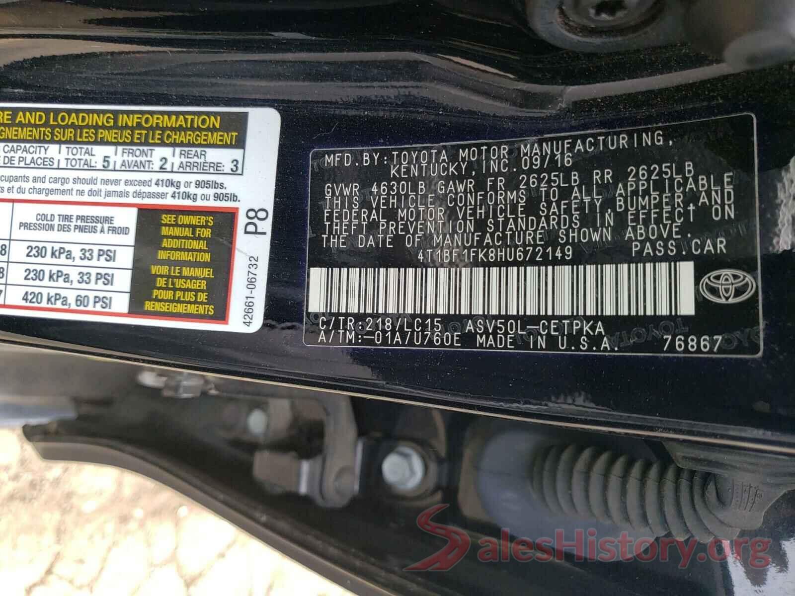 4T1BF1FK8HU672149 2017 TOYOTA CAMRY