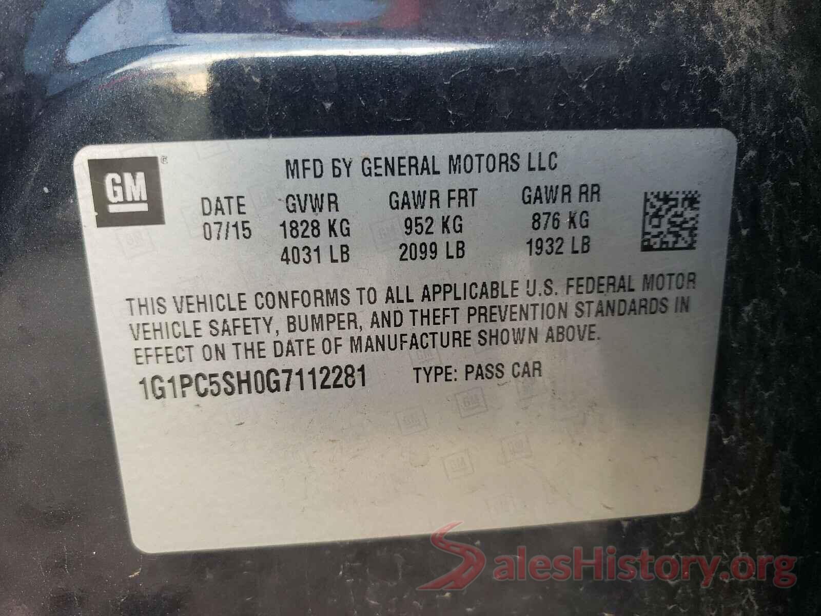 1G1PC5SH0G7112281 2016 CHEVROLET CRUZE