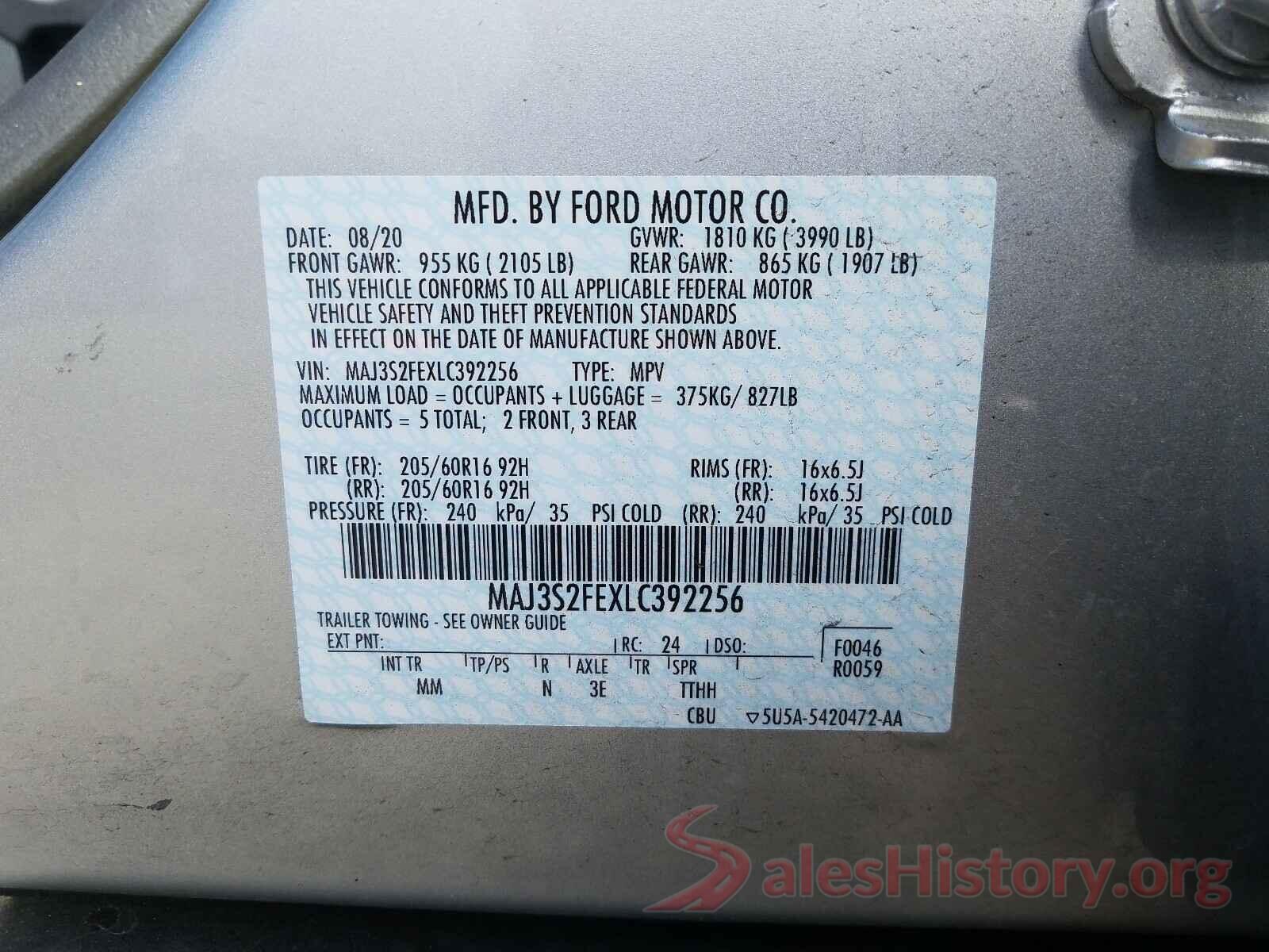 MAJ3S2FEXLC392256 2020 FORD ESCAPE