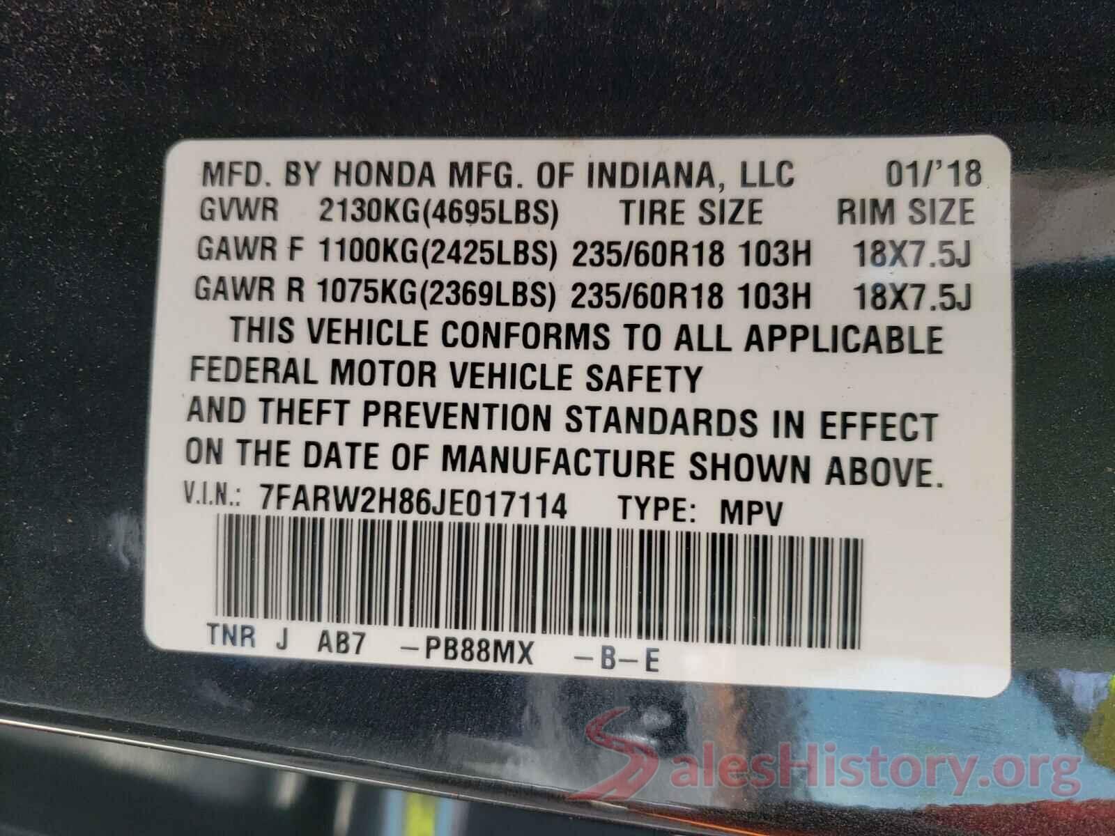 7FARW2H86JE017114 2018 HONDA CRV