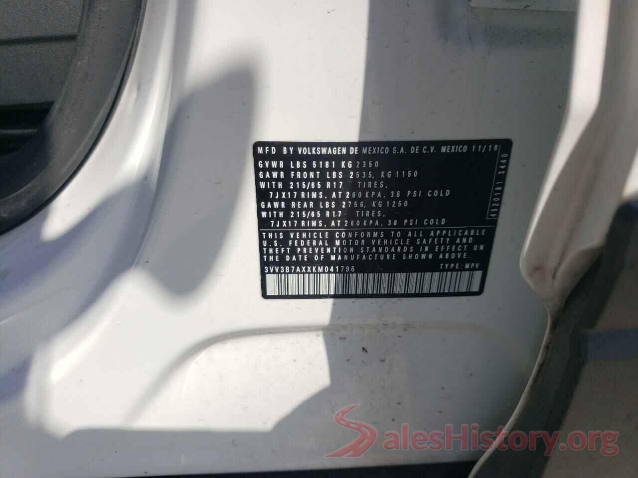 3VV3B7AXXKM041796 2019 VOLKSWAGEN TIGUAN