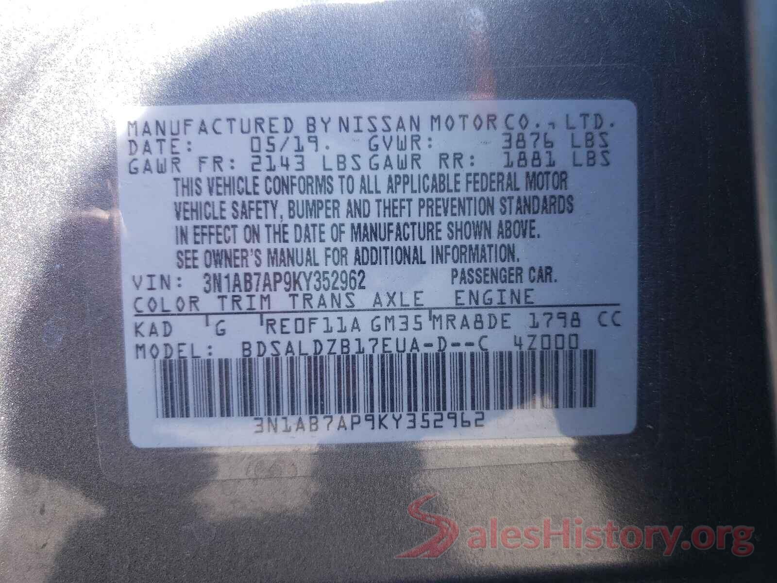 3N1AB7AP9KY352962 2019 NISSAN SENTRA