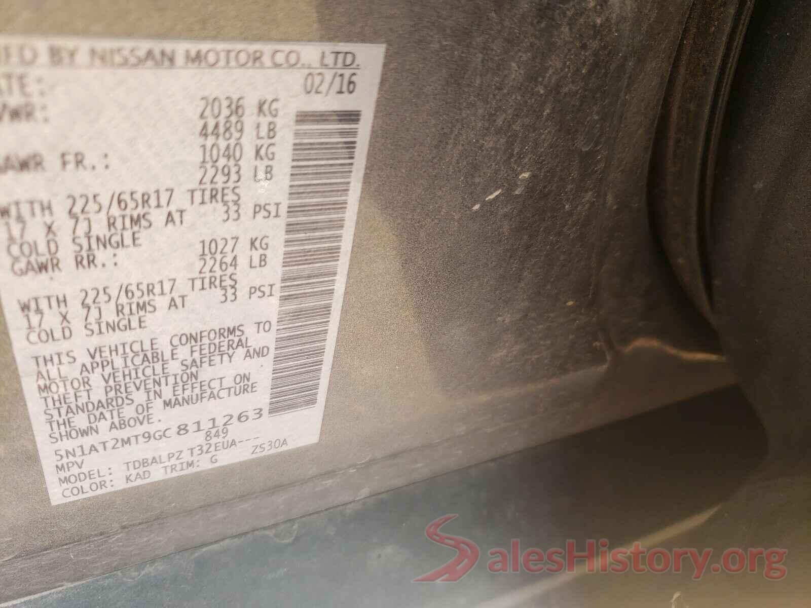 5N1AT2MT9GC811263 2016 NISSAN ROGUE