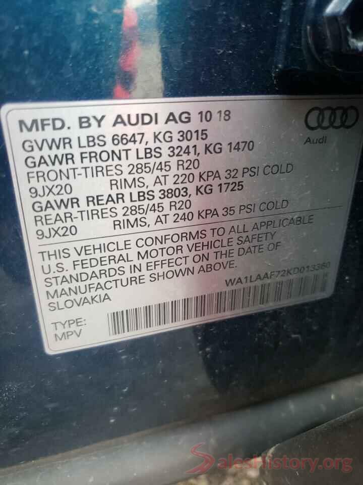 WA1LAAF72KD013360 2019 AUDI Q7