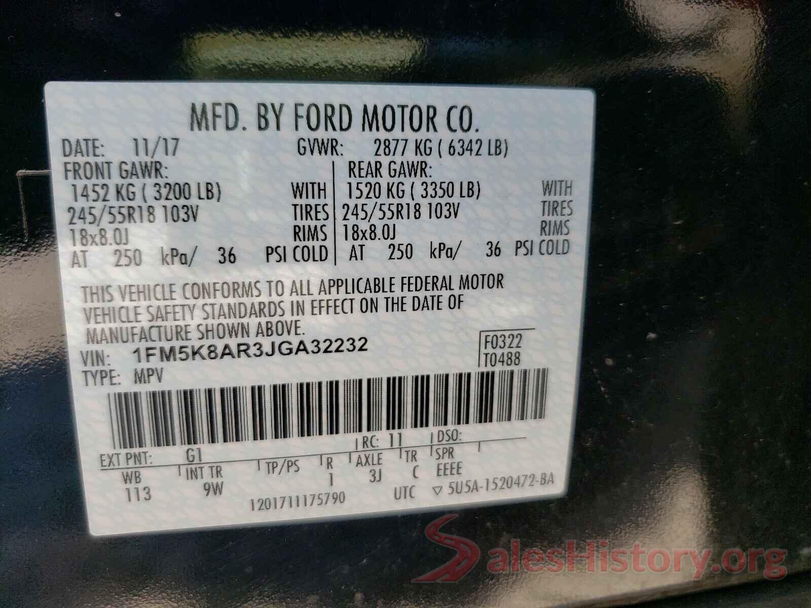 1FM5K8AR3JGA32232 2018 FORD EXPLORER