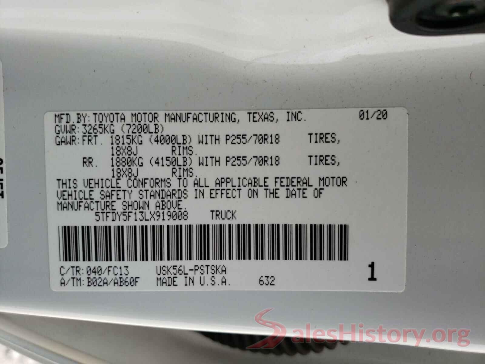 5TFDY5F13LX919008 2020 TOYOTA TUNDRA