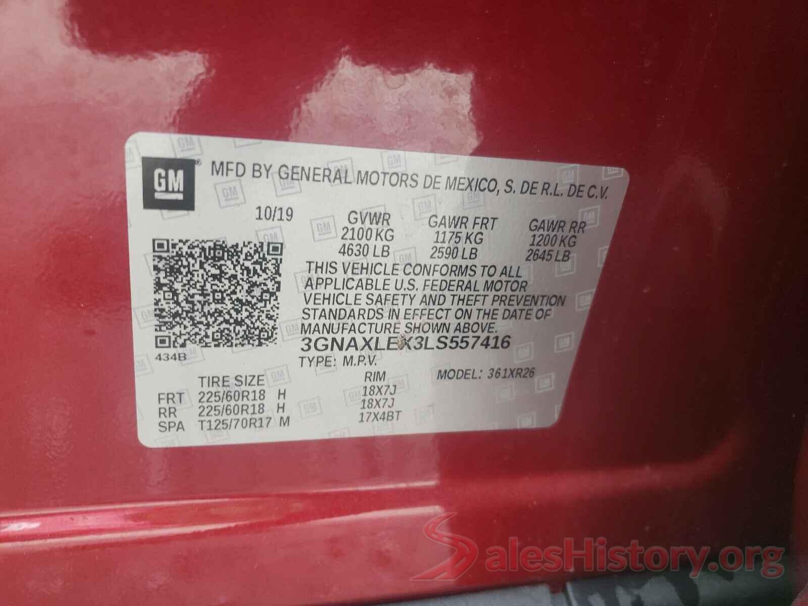 3GNAXLEX3LS557416 2020 CHEVROLET EQUINOX