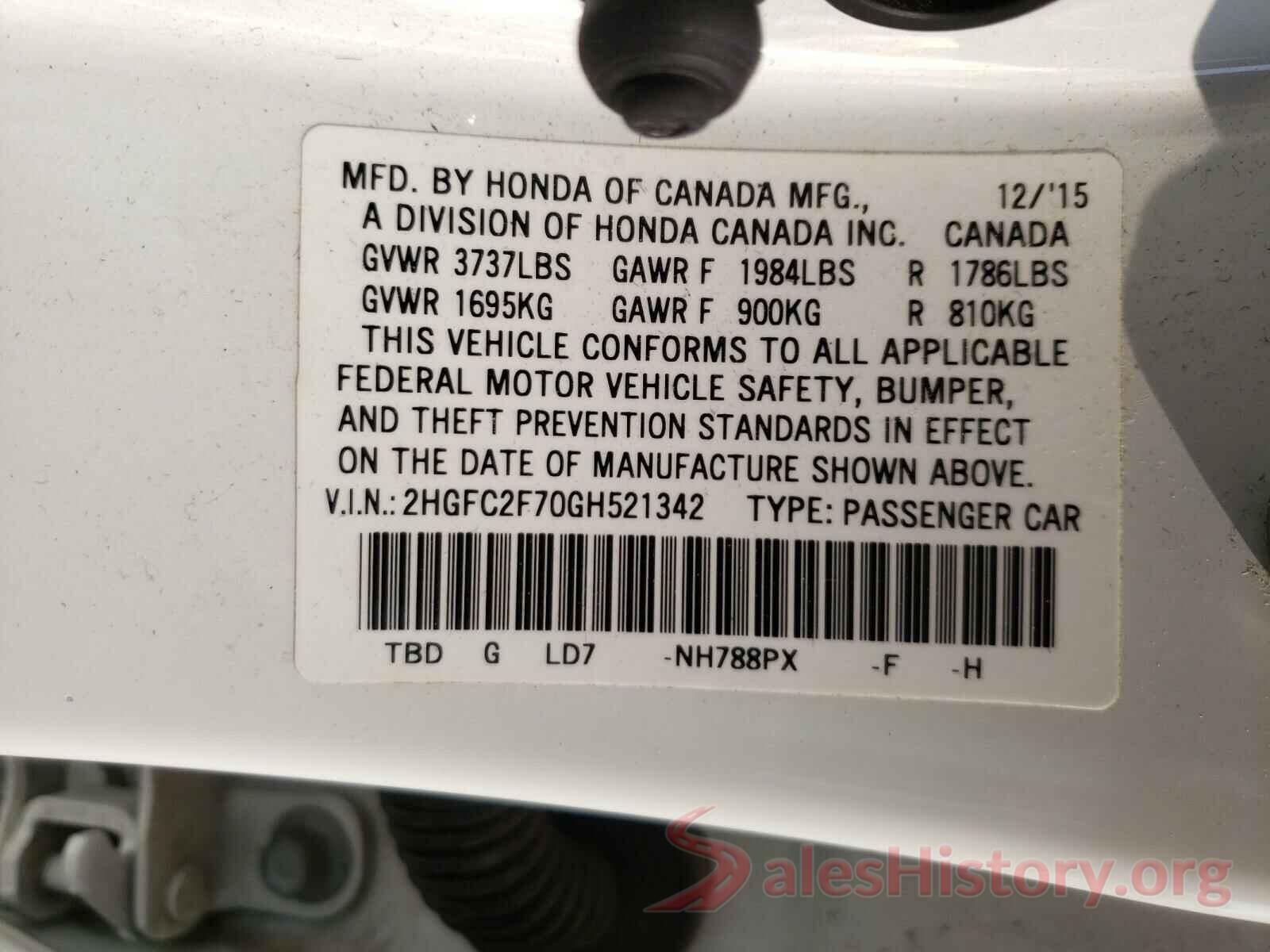 2HGFC2F70GH521342 2016 HONDA CIVIC