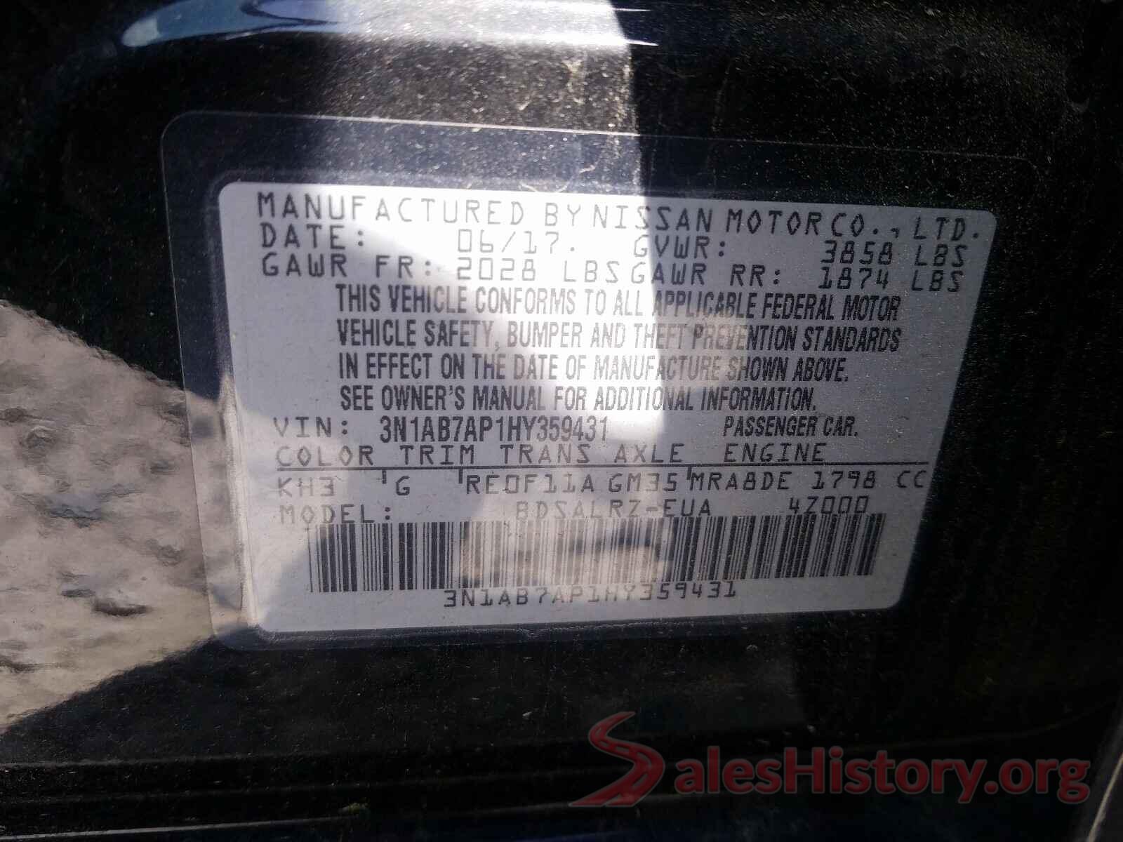 3N1AB7AP1HY359431 2017 NISSAN SENTRA