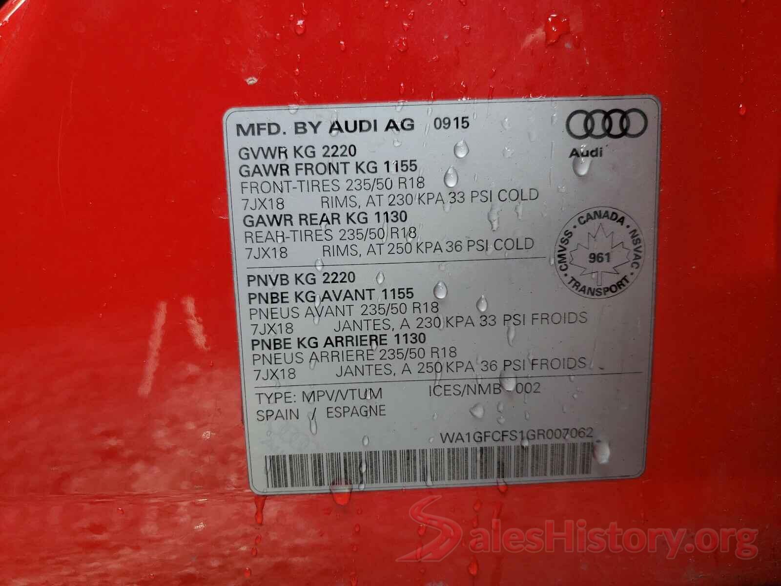 WA1GFCFS1GR007062 2016 AUDI Q3