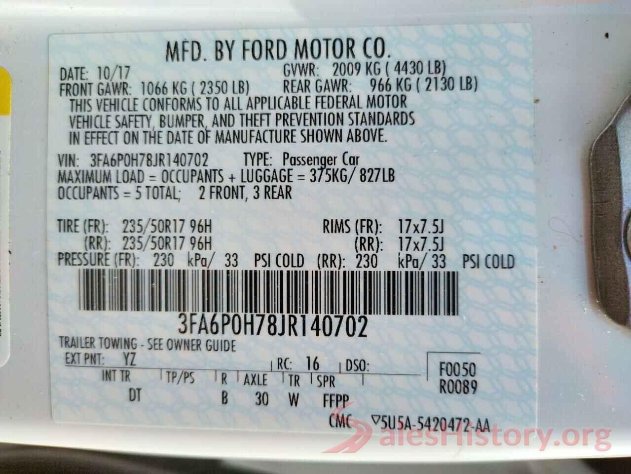 3FA6P0H78JR140702 2018 FORD FUSION