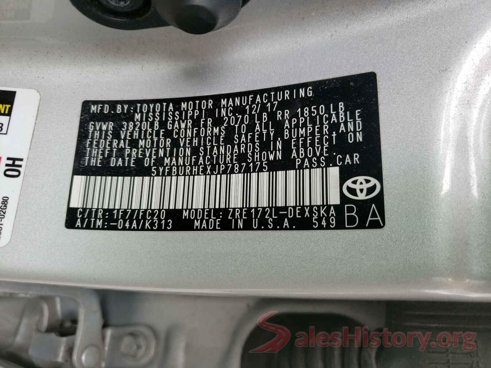 5YFBURHEXJP787175 2018 TOYOTA COROLLA