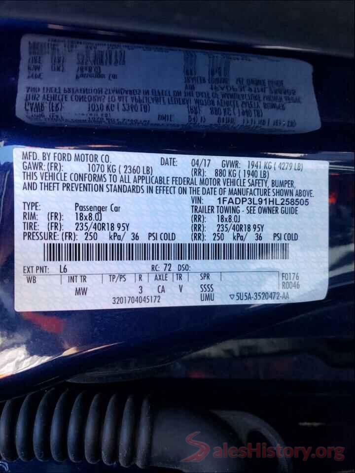 1FADP3L91HL258505 2017 FORD FOCUS