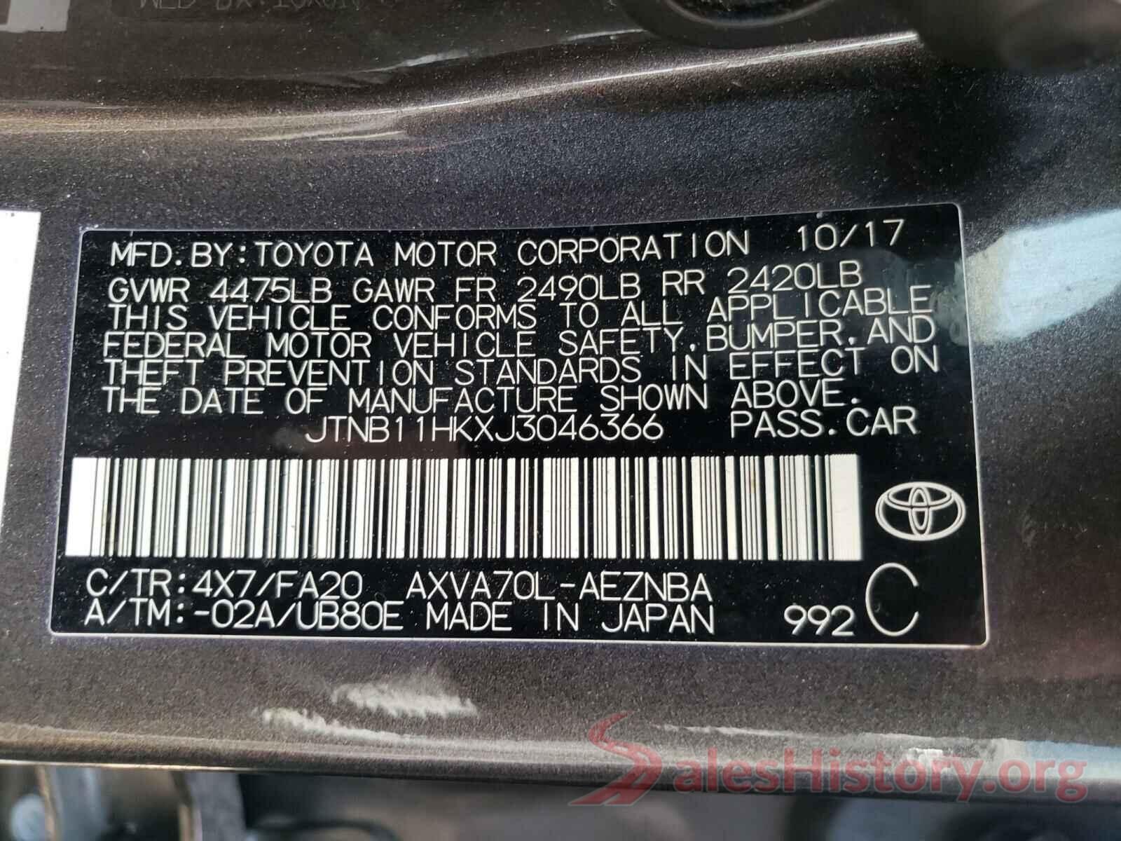 JTNB11HKXJ3046366 2018 TOYOTA CAMRY