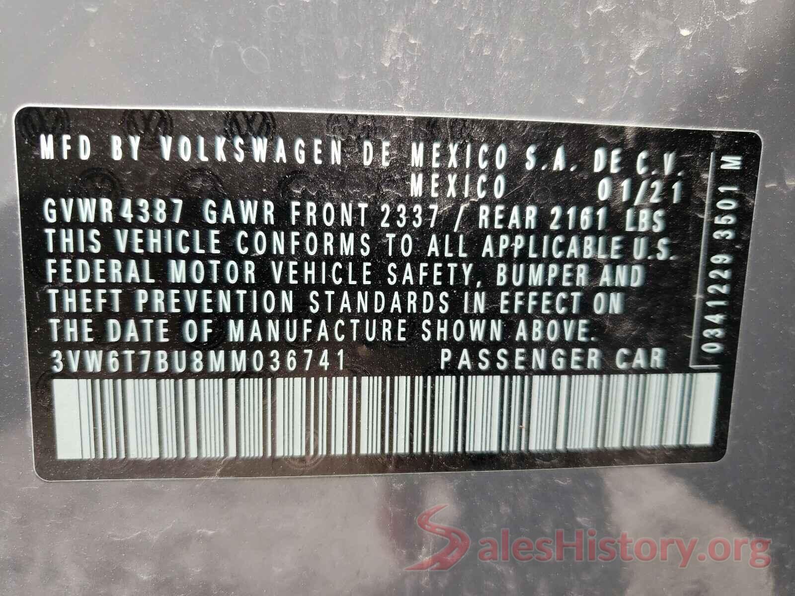 3VW6T7BU8MM036741 2021 VOLKSWAGEN JETTA