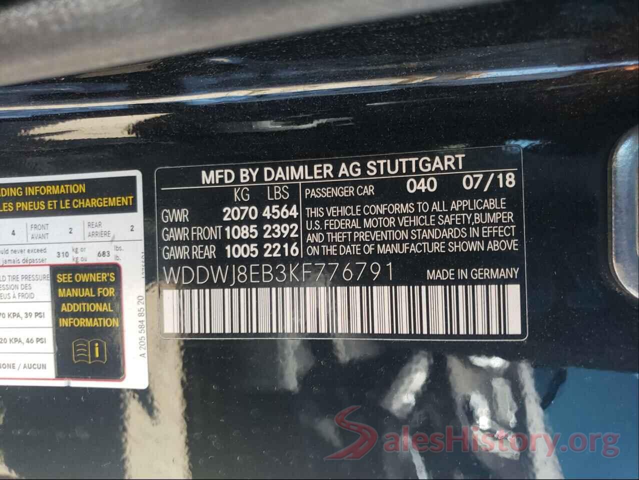 WDDWJ8EB3KF776791 2019 MERCEDES-BENZ C CLASS