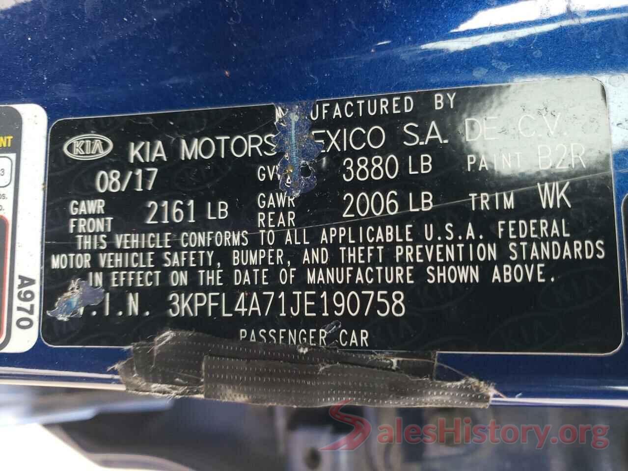 3KPFL4A71JE190758 2018 KIA FORTE