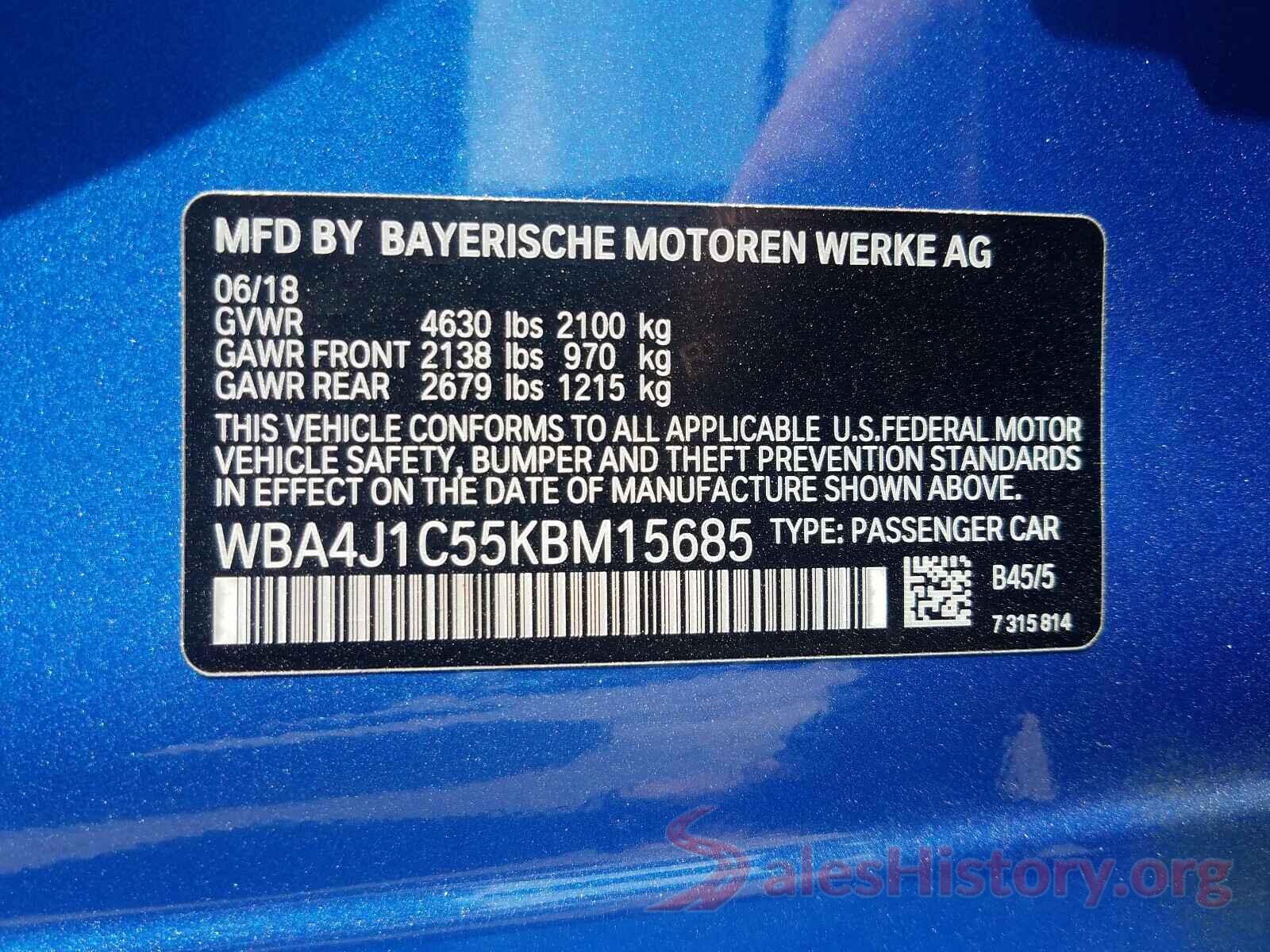 WBA4J1C55KBM15685 2019 BMW 4 SERIES