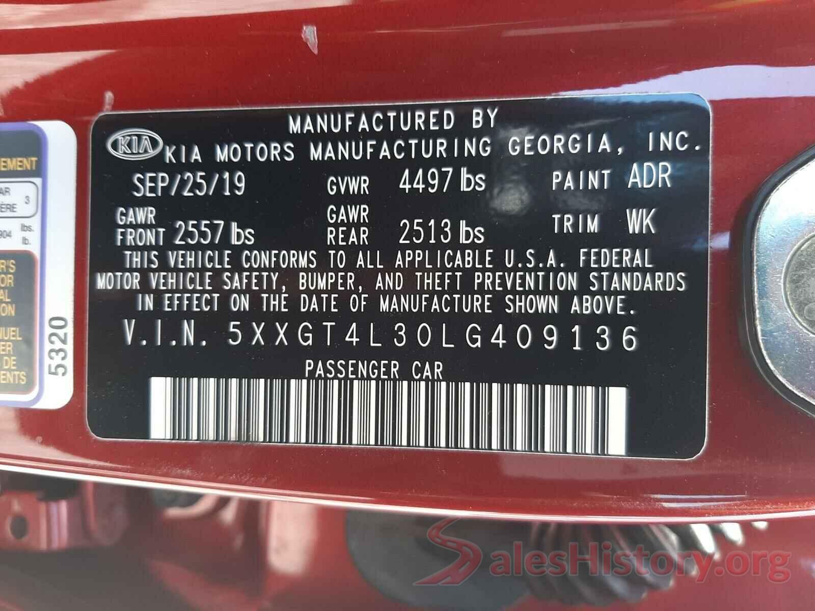 5XXGT4L30LG409136 2020 KIA OPTIMA