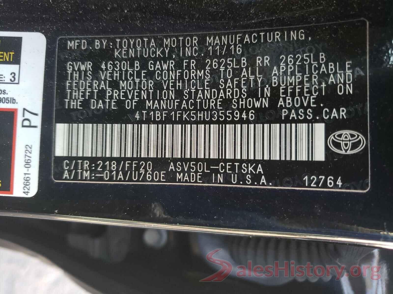 4T1BF1FK5HU355946 2017 TOYOTA CAMRY